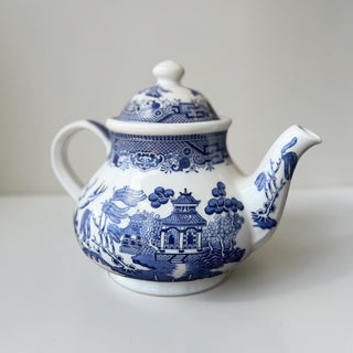 Vintage Churchill Blue and White Blue Willow Teapot
