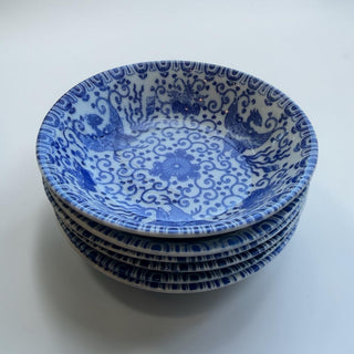 Antique Nippon Blue & White Phoenix Bird Berry Bowls