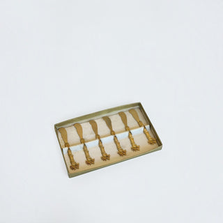 Her Good Eye set of six vintage gold-tone butter spreaders with textured wheat-style handles in a presentation box