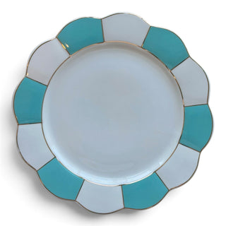 Vintage Cynthia Rowley Turquoise Striped & Scalloped Dinner Plates